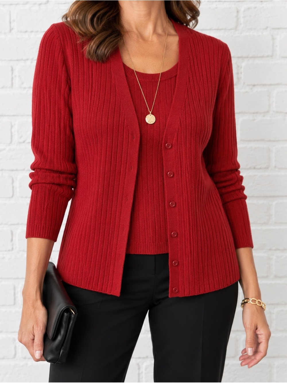 Vintage Alfred Dunner Red 2-in-1 Cardigan Sweater NWT Small Acrylic